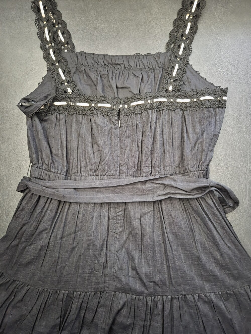 NWT- Anne Klein Lace Detail Cotton Tie Belt Stitching Accents Maxi Dress-Size 14 - Picture 14 of 16